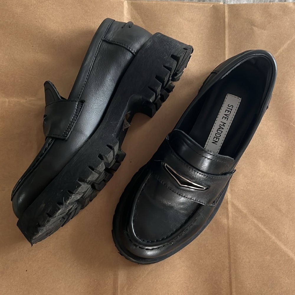 Steve Madden lug sole loafers black 36 6 Lawrence chunky platform